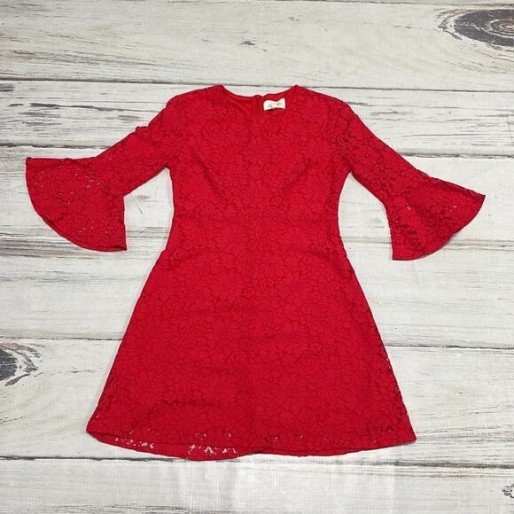 If By Sea NWT Where Is The Party Dress Lace Long Sleeve Midi Red Size Small S - Picture 11 of 16